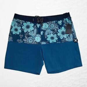 Hurley Phantom Board Shorts 18" Men 38 Melody Beachside Teal Blue Floral NEW $60